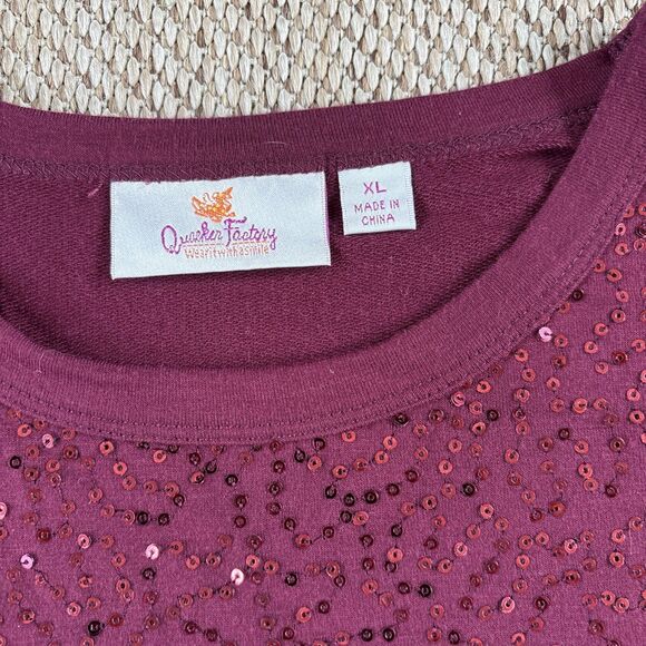 Quacker Factory Womens Tunic Top Size XL Maroon Embellished Long Sleeve - Picture 4 of 5